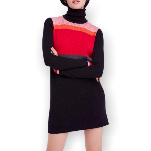 Free People Dresses & Skirts - Free People Winter Break Black Red Colorblock Turtleneck Sweater Dress  XS